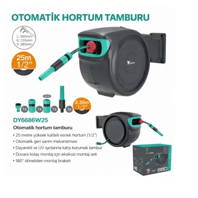 DAYE DY6686W25 Otomatik Sulama Bahçe Hortum Tamburu 25 MT - 3