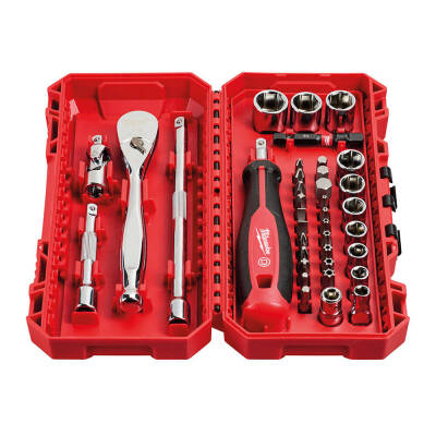 Milwaukee 1/4 inç Cırcır, Tornavida ve Lokma Seti 38 Parça 4932498381 - 1