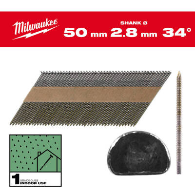 Milwaukee 34° D Başlı Çivi 2,8 x 50 mm Parlak 2200 Adet 4932492599 - 2