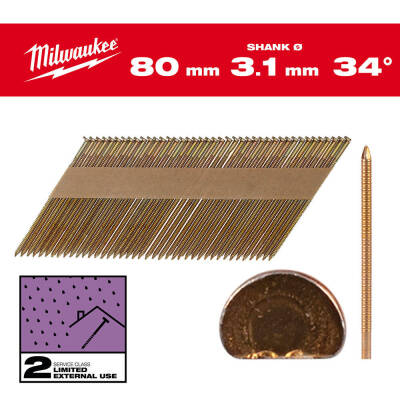 Milwaukee 34° D Başlı Çivi 3,1 x 80 mm Galvaniz 2200 Adet 4932492611 - 2