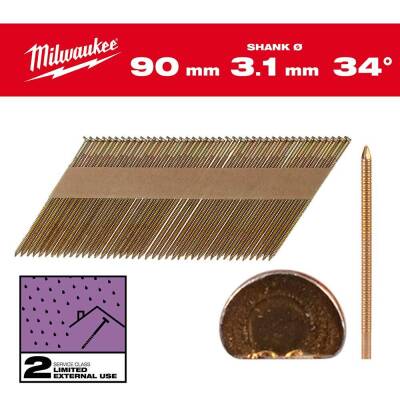 Milwaukee 34° D Başlı Çivi 3,1 x 90 mm Galvaniz 2200 Adet 4932492612 - 2