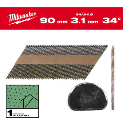 Milwaukee 34° D Başlı Çivi 3,1 x 90 mm Parlak 2200 Adet 4932492604 - 2