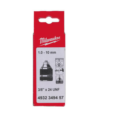 Milwaukee Anahtarsız Metal Mandren 1,0-10 mm 3/8 inç x 24 Çift Bilezikli Emniyet Vidalı 4932349457 - 1