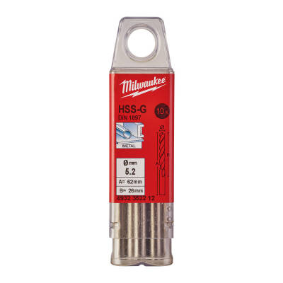 Milwaukee HSS-G Kısa Seri Metal Matkap Ucu (DIN 1897) 5,2 x 62 mm 10'lu 4932352212 - 1