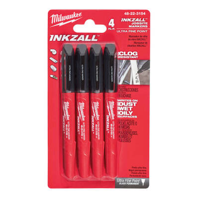 Milwaukee INKZALL İnce Uçlu Marker İşaretleme Kalemi Siyah 4li 48223154 - 2