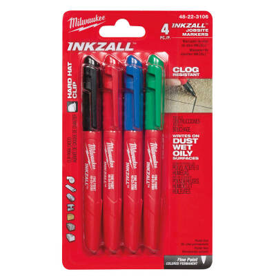 Milwaukee INKZALL Marker İşaretleme Kalemi Mavi, Kırmızı, Yeşil, Siyah 4li 48223106 - 5