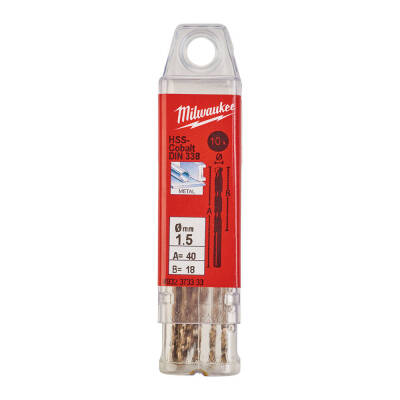 Milwaukee RED Kobalt HSS-G Co Metal Matkap Ucu 1,5 x 40 mm 10'lu 4932373333 - 1