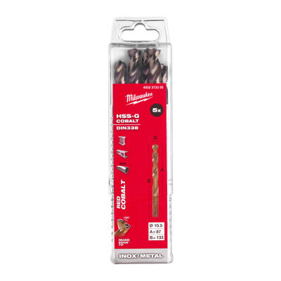 Milwaukee RED Kobalt HSS-G Co Metal Matkap Ucu 10,5 x 133 mm 5'li 4932373355 - 1