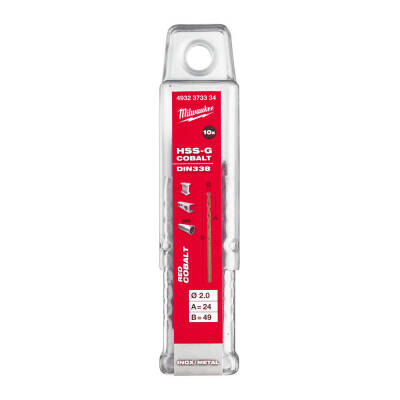 Milwaukee RED Kobalt HSS-G Co Metal Matkap Ucu 2,0 x 49 mm 10'lu 4932373334 - 1