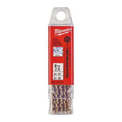 Milwaukee RED Kobalt HSS-G Co Metal Matkap Ucu 2,5 x 57 mm 10'lu 4932373335 - 1