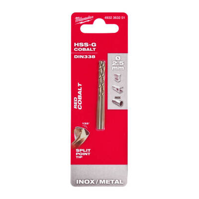 Milwaukee RED Kobalt HSS-G Co Metal Matkap Ucu 2,5 x 57 mm 2'li 4932363251 - 1