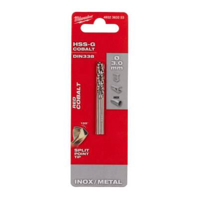 Milwaukee RED Kobalt HSS-G Co Metal Matkap Ucu 3,0 x 61 mm 2'li 4932363253 - 3