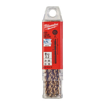 Milwaukee RED Kobalt HSS-G Co Metal Matkap Ucu 3,2 x 65 mm 10'lu 4932373337 - 1