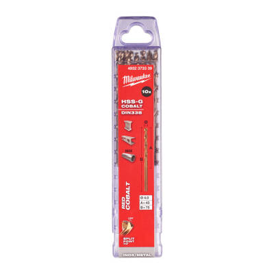 Milwaukee RED Kobalt HSS-G Co Metal Matkap Ucu 4,0 x 75 mm 10'lu 4932373339 - 1