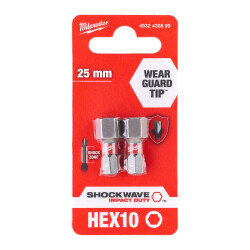 Milwaukee SHOCKWAVE Darbeli Bits Uç HEX 10 x 25 mm 2'li 4932430899 - Milwaukee