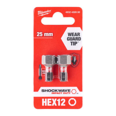 Milwaukee SHOCKWAVE Darbeli Bits Uç HEX 12 x 25 mm 2'li 4932430900 - 1