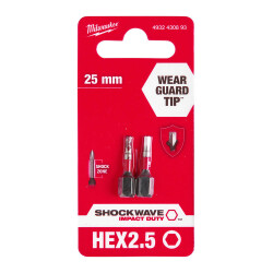 Milwaukee SHOCKWAVE Darbeli Bits Uç HEX 2,5 x 25 mm 2'li 4932430893 - Milwaukee