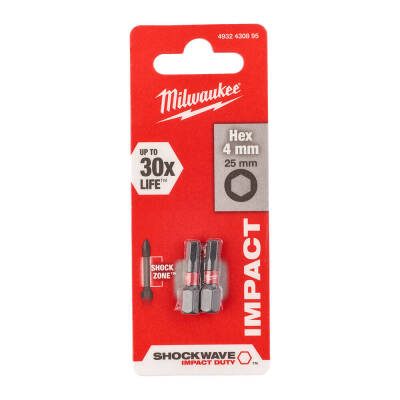 Milwaukee SHOCKWAVE Darbeli Bits Uç HEX 4 x 25 mm 2'li 4932430895 - 1