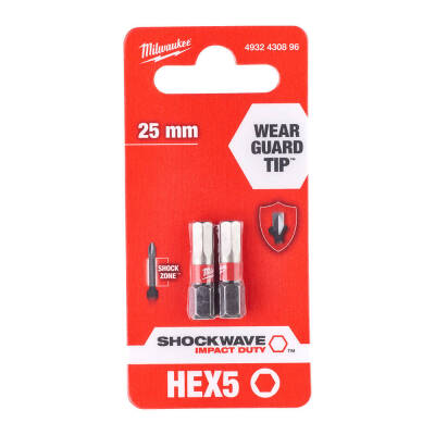 Milwaukee SHOCKWAVE Darbeli Bits Uç HEX 5 x 25 mm 2'li 4932430896 - 1