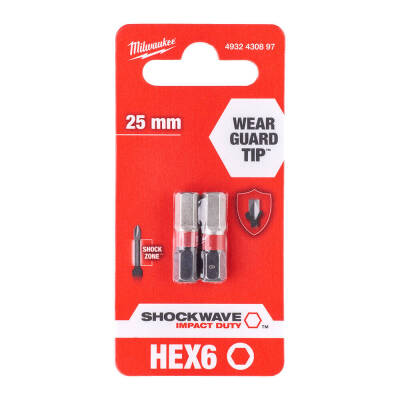 Milwaukee SHOCKWAVE Darbeli Bits Uç HEX 6 x 25 mm 2'li 4932430897 - 1