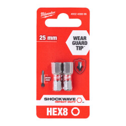 Milwaukee SHOCKWAVE Darbeli Bits Uç HEX 8 x 25 mm 2'li 4932430898 - Milwaukee