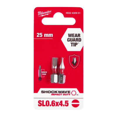Milwaukee SHOCKWAVE Darbeli Bits Uç SL 0,6 x 4,5 x 25 mm 2'li 4932430901 - 1