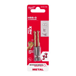 Milwaukee SHOCKWAVE HSS-G TiN Hex Metal Matkap Ucu 3,2 x 66,5 mm 2'li 48894706 - Milwaukee